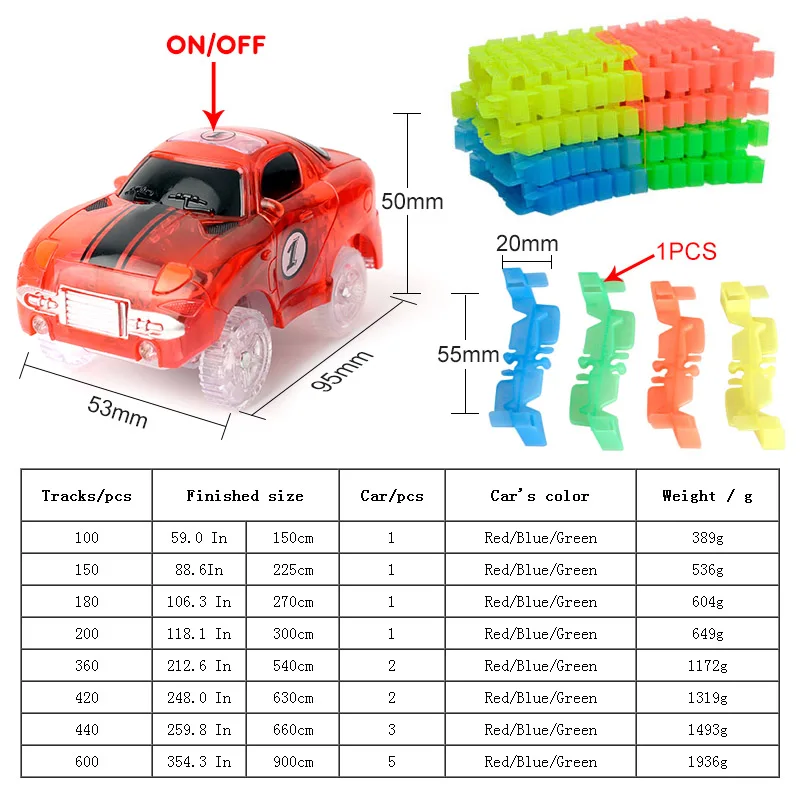 

Magical tracks Glowing Race Track Flexible Assembly Car Toy Glow Racing Track Set Flash In The Dark Mini Rail Car Toys for Boys