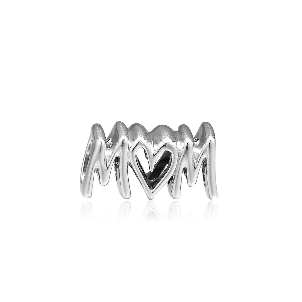 

Pandulaso Mother's Day Mom Script Charm For Jewelry Making Sterling Silver Beads Fits Original Bracelets DIY Woman Fashion