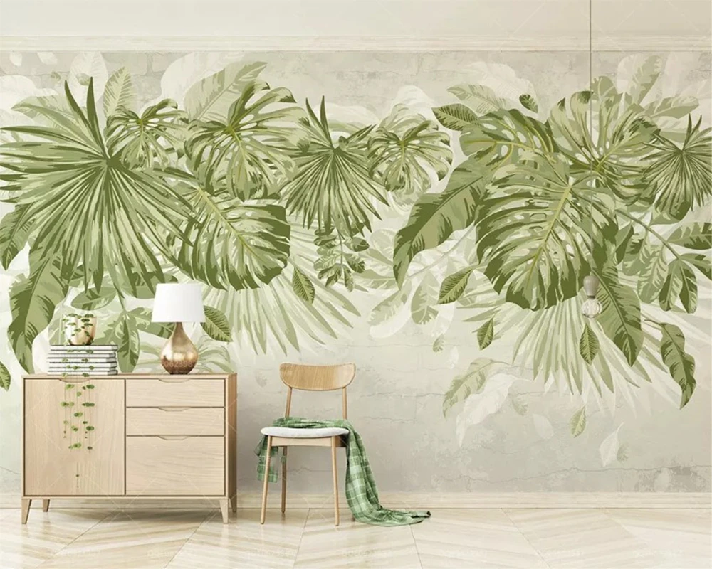 

beibehang Hand drawn modern personality papel de parede wallpaper plant jungle wind watercolor fresh green leaves tv background