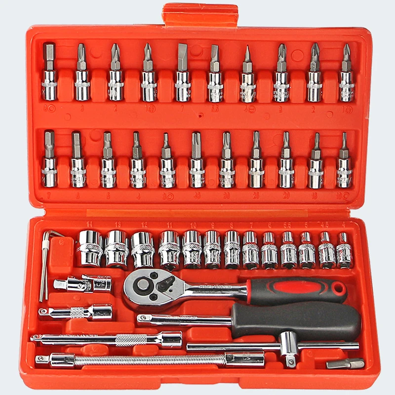

YOFE 46pcs/set Universal Socket Wrench 1/4" Quick Ratchet Handle Wrench Set with Socket&Bits Auto Repair Tools Hand Tool Kit