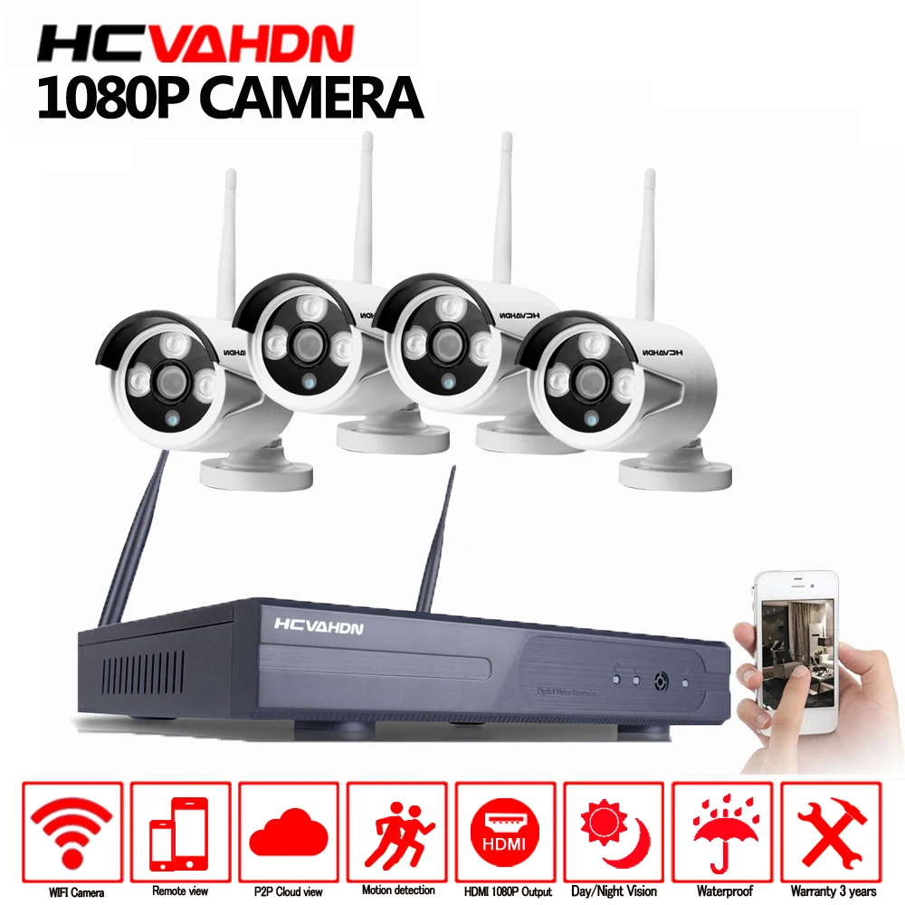 4CH 1080P DVR Wireless NVR Outdoor IR IP WIFI Camera CCTV Video Security System
