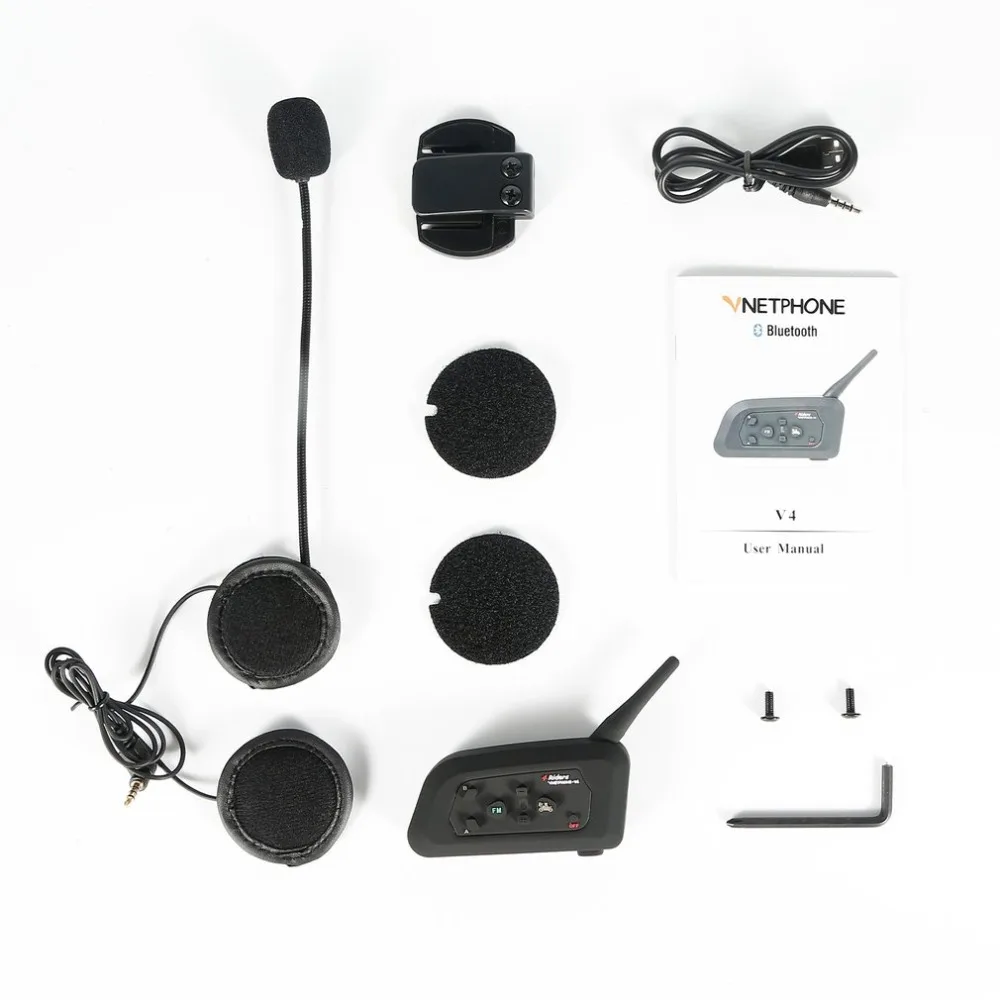 

High Quality V4-1200M Bluetooth Motorcycle Helmet Interphone 4 Riders BT Walkie Talkie For Skiing Cycling Helmet