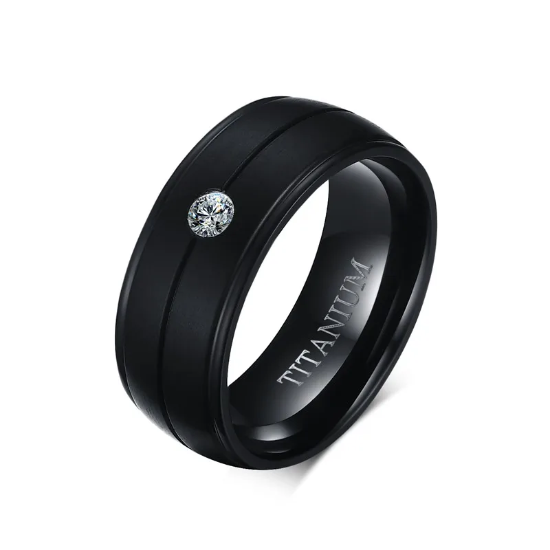 Vnox Для мужчин Панк чистый Титан черное кольцо 8 мм матовый Обручальные кольца с камнями камень Титан Кольца Для мужчин ювелирные изделия оптом - Цвет основного камня: black titanium