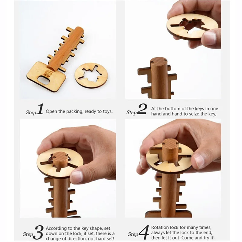 Wooden Toy Unlock Puzzle Key Classical Funny Kong Ming Lock Toys Intellectual Educational For Children Adult