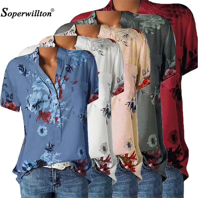 

Work Office Button Up Blouse Women Shirt Top Womens Tops and Blouses Loose Plus Size 5XL Short Sleeve Summer Womens Print Blouse