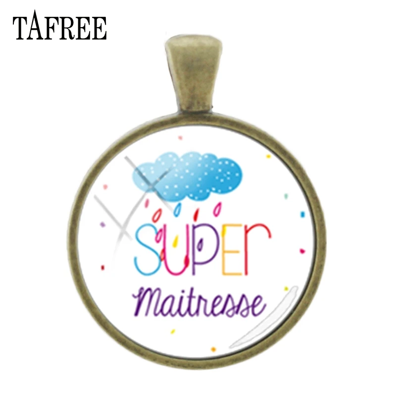 

TAFREE Cute Super maitresse words Picture Pendants charms French letters Simple 25mm Glass Bronze plated New Jewelry H124