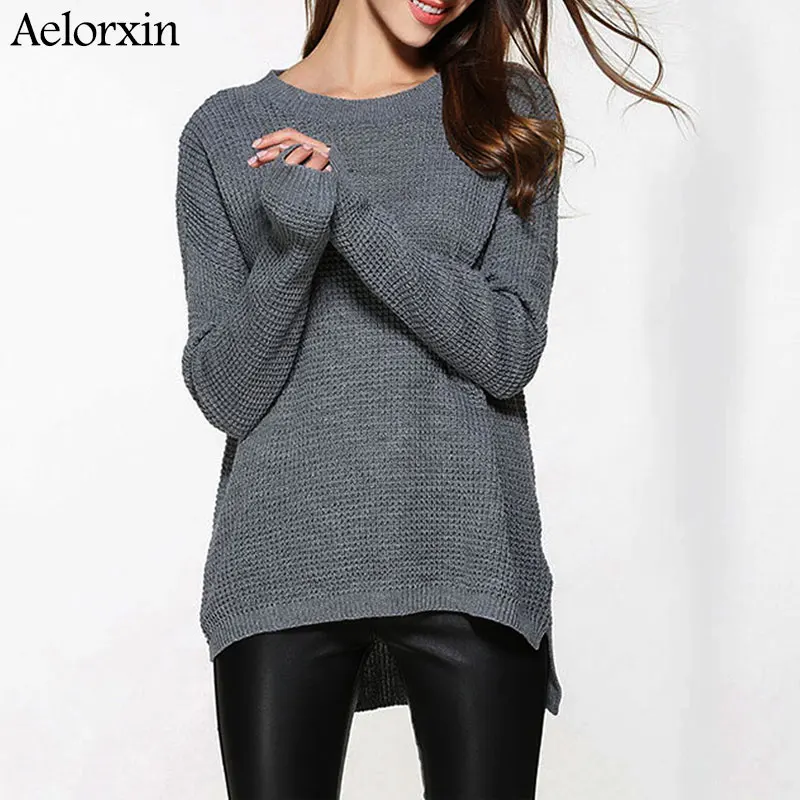 

2019 Autumn Women Sweaters and Pullovers O-neck Long Sleeve Open Fork Pink Girl Knitted Sweater Oversized S-3XL Sueter Mujer