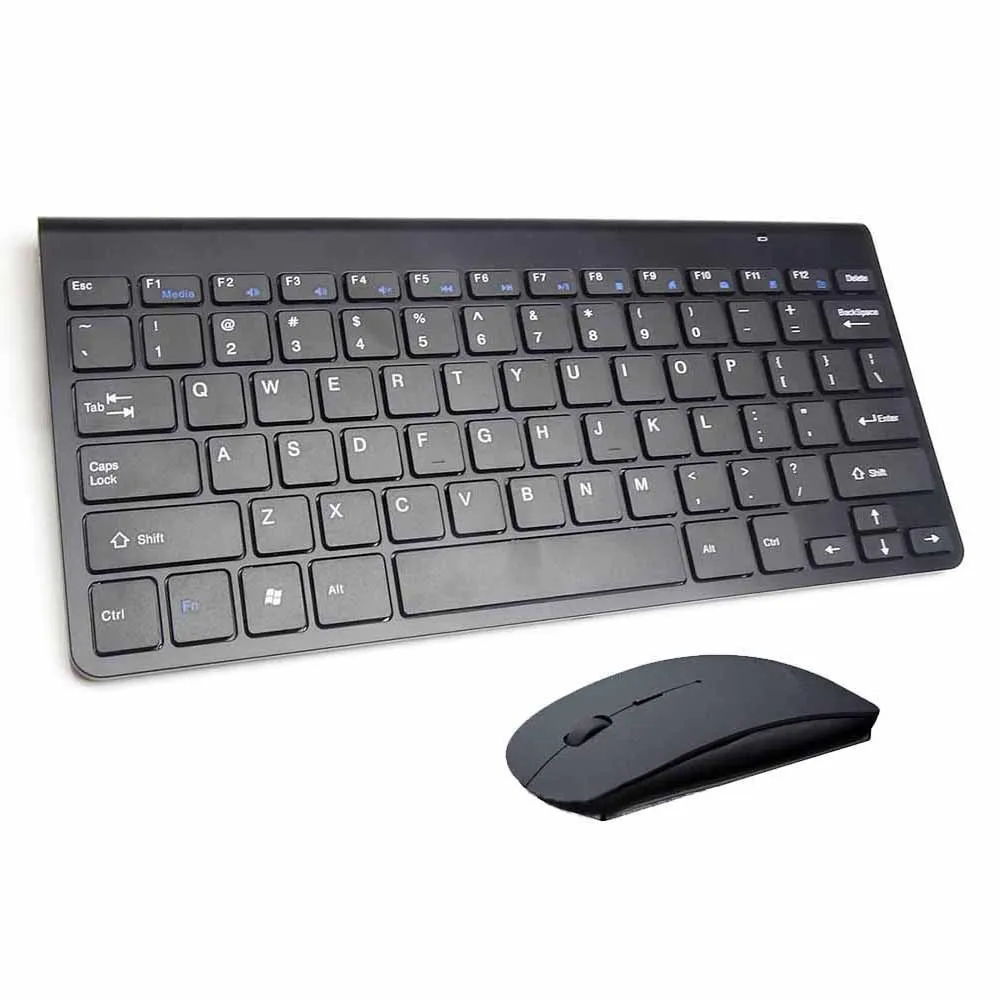 Портативный Mute ключи Клавиатуры 2.4 г Сверхтонкий Беспроводной клавиатура и Мыши набор для MAC Win XP 7 10 Vista Android ТВ коробка - Цвет: Black Keyboard Set