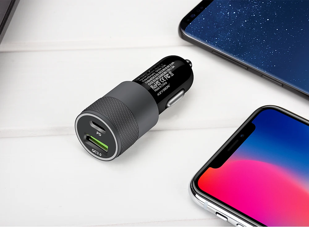 KEYSION 2 порта USB-C PD быстрое автомобильное зарядное устройство для iPhone XS Max XR 8 Plus QC 3,0 Быстрая зарядка для samsung S9 для Xiaomi