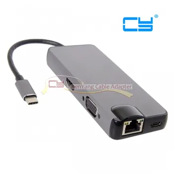 

USB-C USB 3.1 Type-C to VGA HDMI USB HUB Gigabit Ethernet & SD TF & Female Charger cable for Laptop