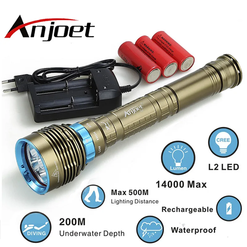 Anjoet 70 Вт 3-режим 14000LM XM 7x L2 T6 светодиодный подводный Дайвинг фонарик факел 200 м подводный Водонепроницаемый свет Фонари 18650 или 26650