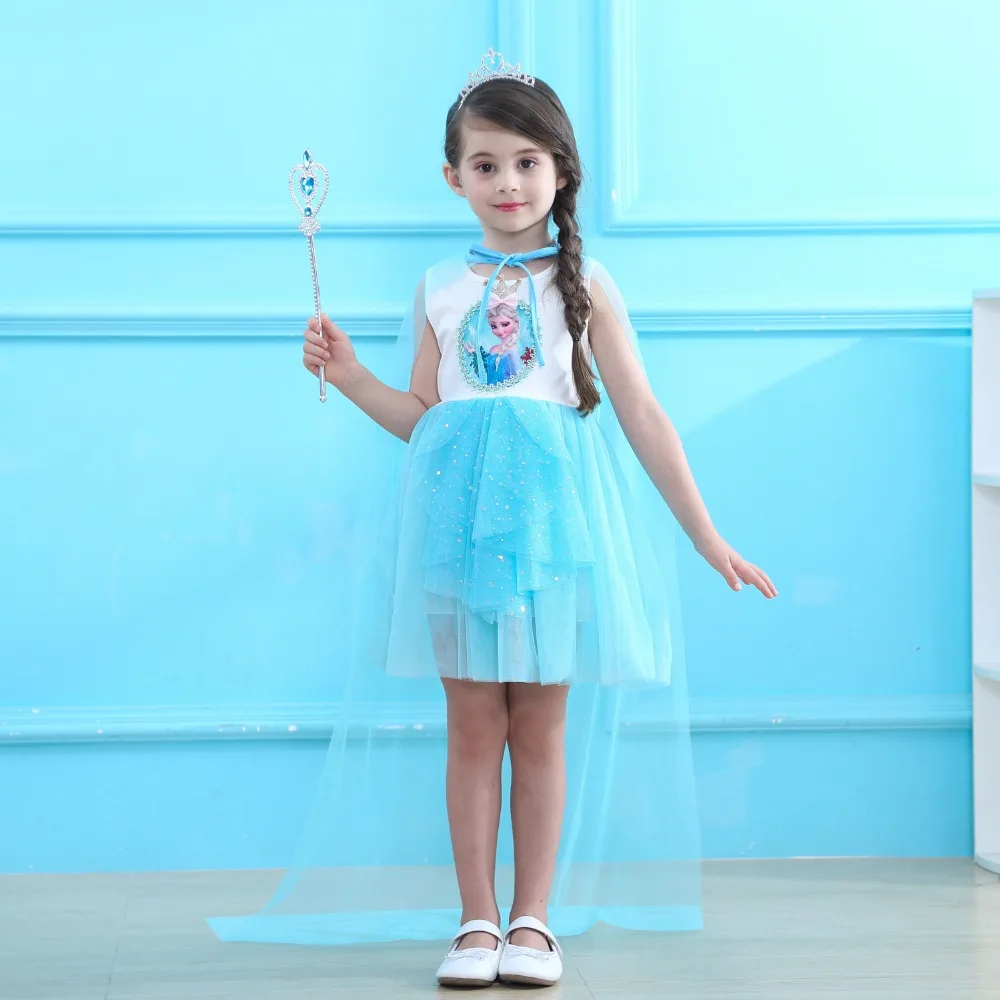 

Free shipping FROZEN princess dress 2018 new snow white children sleeveless Elsa Anna summer cotton girl's dre JQ-2046