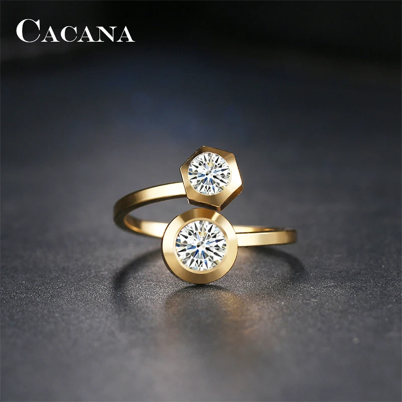 CACANA Stainless Steel Rings For Women Gold And Silver Plated Loves Cubic Zirconia Best Gift Jewelry Wholesale NO.R121 122