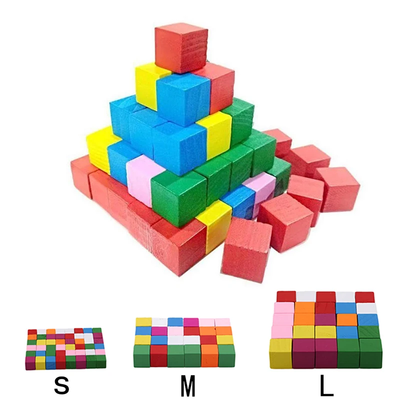 

Colorful Wood Stacking Up Building Blocks Square Cubes Baby Kids Learning Education Toys For Children Blocks Toy