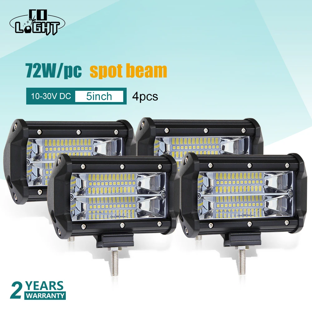 

CO LIGHT 4pcs 72w 144w Led Work Light Bar 12V 24V Spot Beam 8000lm Auto Led Driving Light for Lada 4x4 Off-road Jeep SUV Kia UAZ