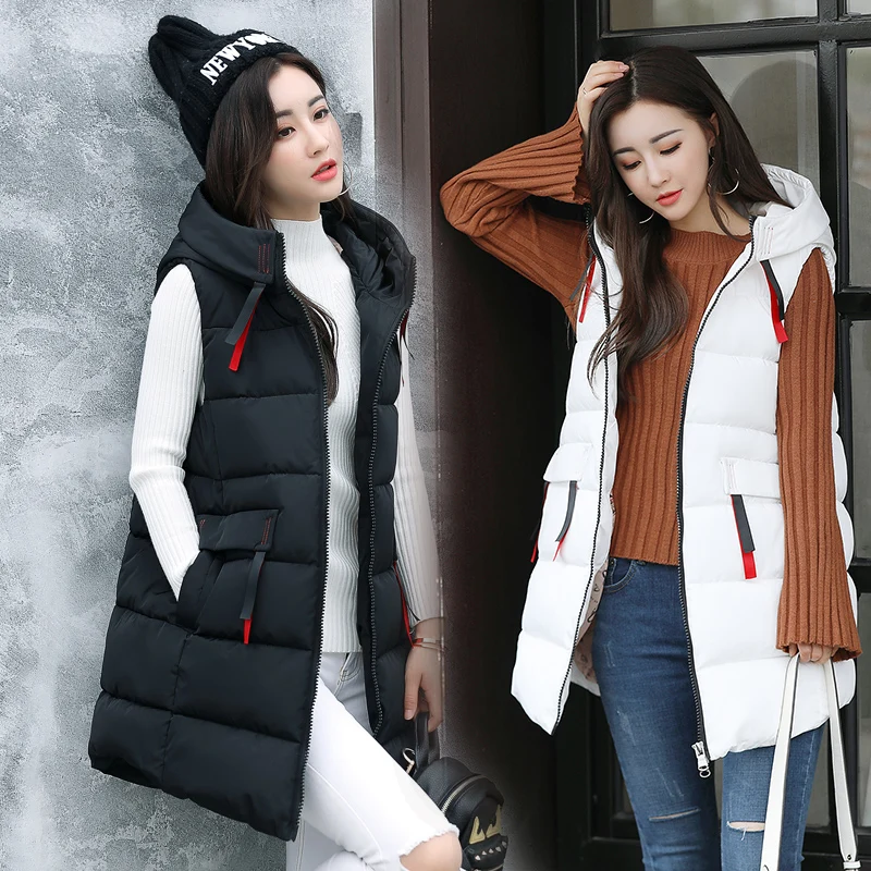 Kopen Brieuces 2020 Rode Hoge Kwaliteit Vrouwen Vesten Winter Hooded Vrouwelijke Jassen Rits Katoen Lange Jassen Slanke Mode Jas Plus Size 4XL