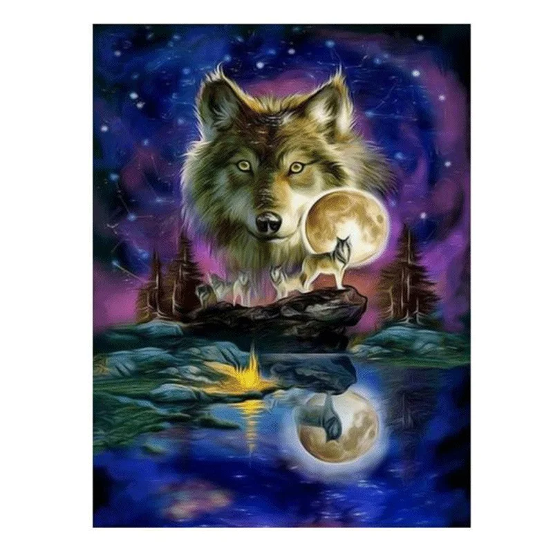 

5D DIY diamond painting wolves under the star full square round diamond embroidery handmade mosaic picture children gift