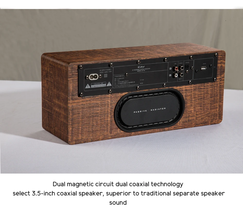 Clearance CAV AT60 Bluetooth Speaker 2.1 Portable Speaker Channel Wooden Aux Optical Coaxial Usb Input Deep Bass Speaker 5.25" Woofer 4 EQ 12