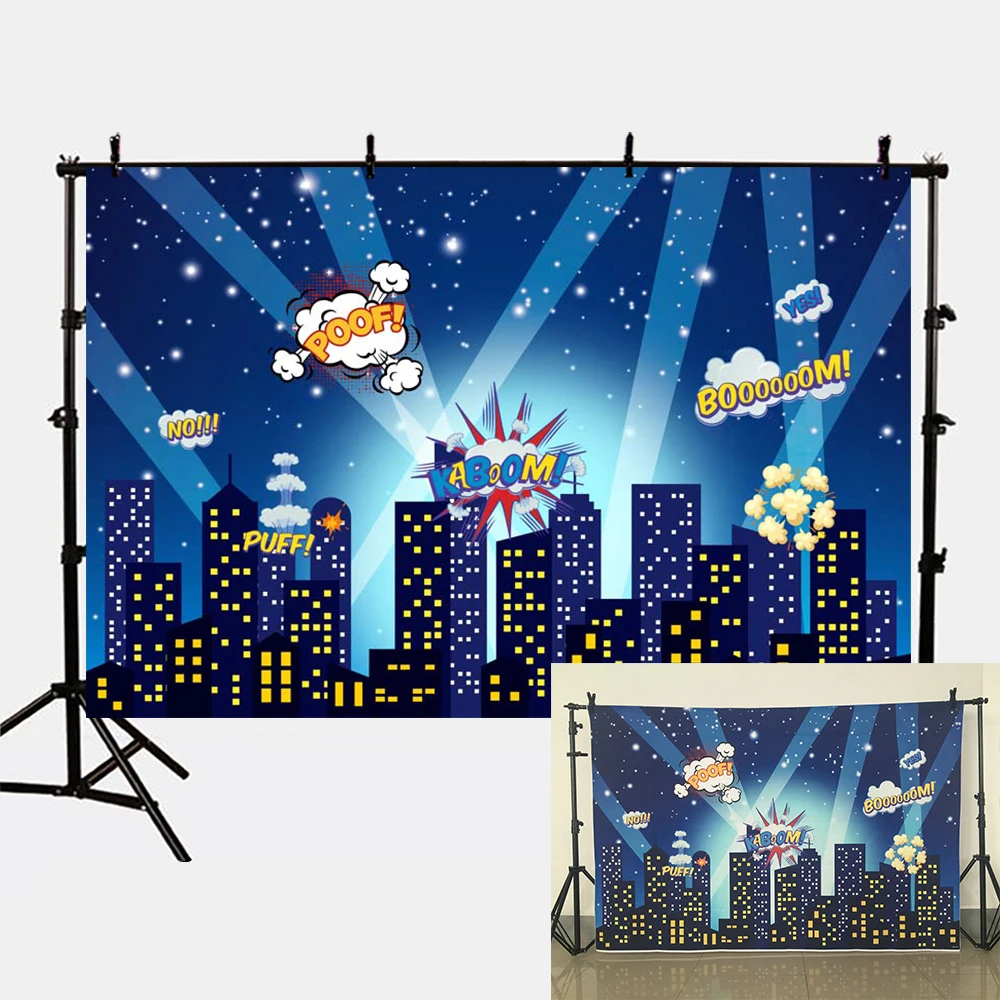 

Mehofoto photography backdrop superhero cartoon building black dots children boom background photo studio photobooth MW-106