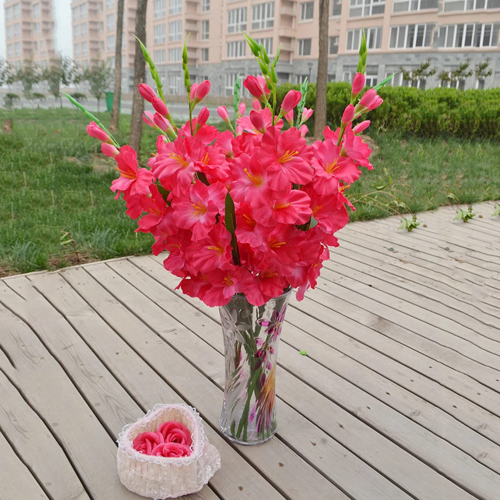 80cm Artificial Gladiola Gladiolus Flower Stem Home Garden Decor Rose Red