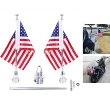 2Pcs/set Motorcycle Decorations Rear Mount Flag Pole with Mounting Bracket American US Flag For Harley Bobber Choppers Custom