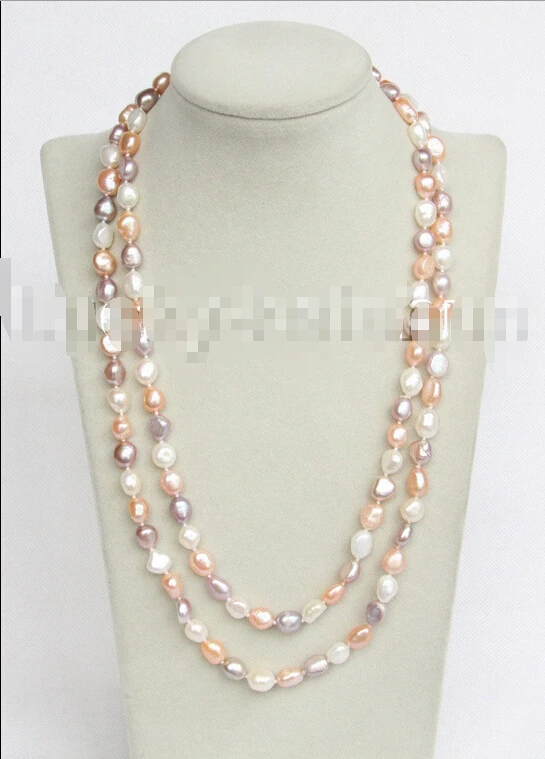 

Free shipping >>>>>>luster 46" 12mm baroque white pink purple pearls necklace j11180