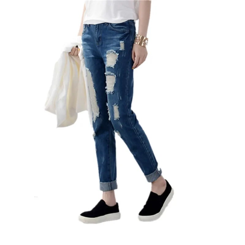 

Hot sale Women's ripped jeans Fashion boyfriend jeans for woman Loose hole denim pants Free shipping