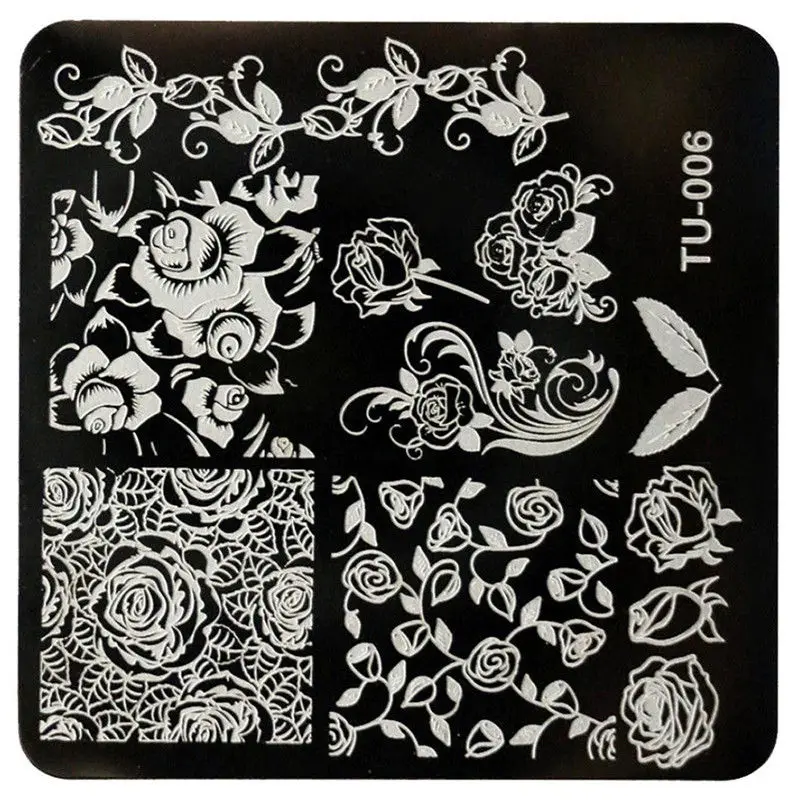 1 шт квадратной формы пластины для штамповки ногтей цветок розы бабочка лоза лист художественный штамп с изображением для ногтей пластины Маникюр Шаблон# TU006