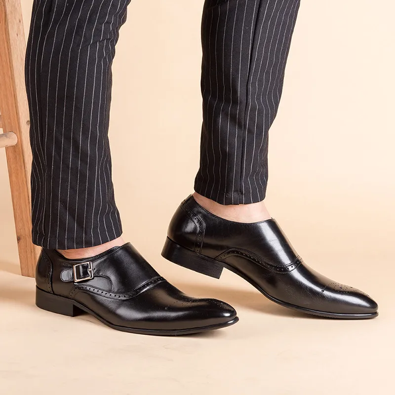

2018 Men Dress Shoes Vintage Brogue Oxford Shoes Fashion PU Leather Double Monk Buckle Strap Shoes Wedding Formal HH-550