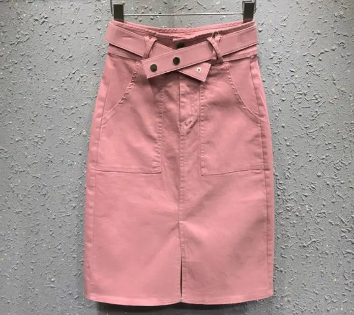 Новинка, весенне-летняя джинсовая юбка для женщин, тонкая, с высокой талией, с разрезом на бедрах, а-силуэт, джинсовая юбка