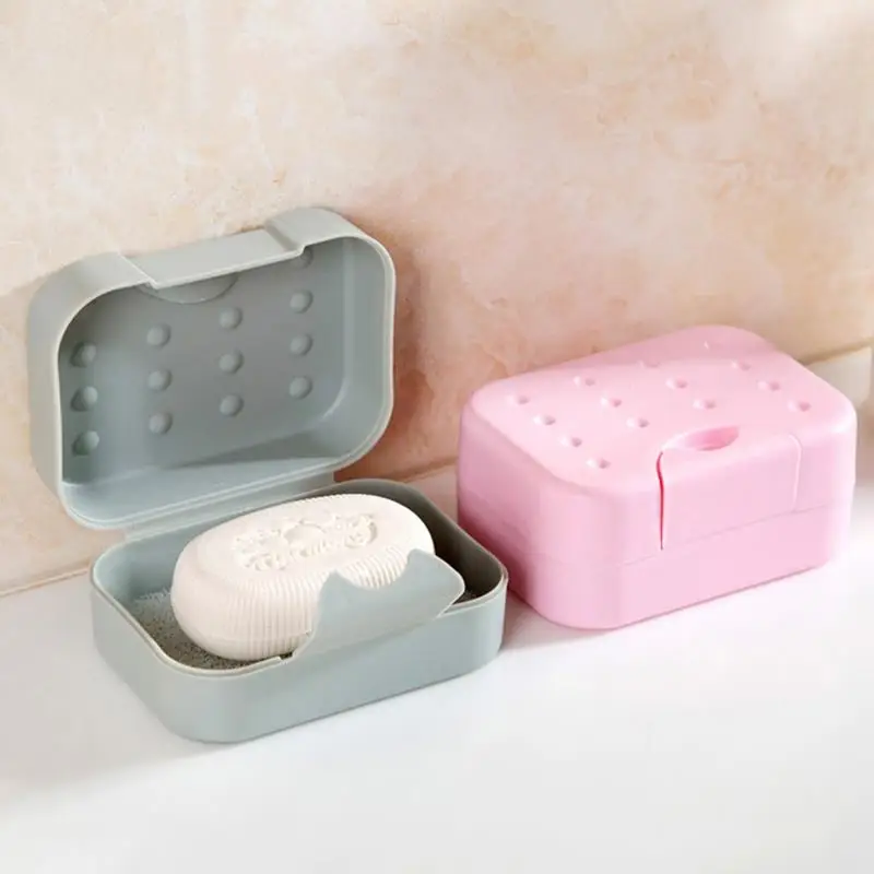 1Pc Portable Travel Rectangular Soap Dish Plastic Waterproof Lock Leak