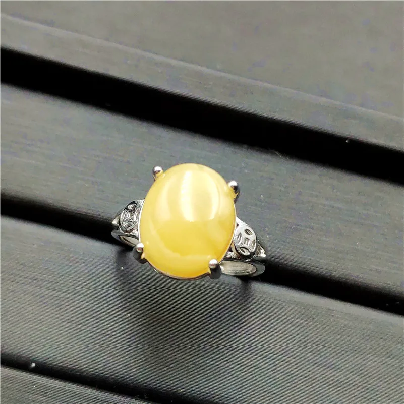 

Natural Yellow Amber Ring Unique Luxury Adjustable 925 Sterling Silver For Women European Wind Jewelry Wedding 13x10mm Ring