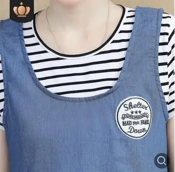 Fake Two-piece Loose Large Size Maternity Dress 2019 Summer Fashion Denim Stitching Pregnancy  Clothes for Pregnant Women QL529