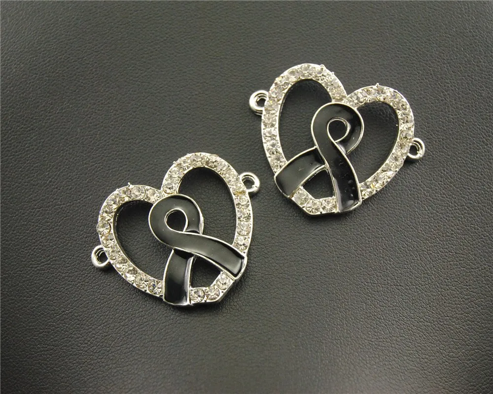 

10pcs Rhinestone Crystal Enamel Color Breast Cancer Awareness Ribbon Connector Findings RS310