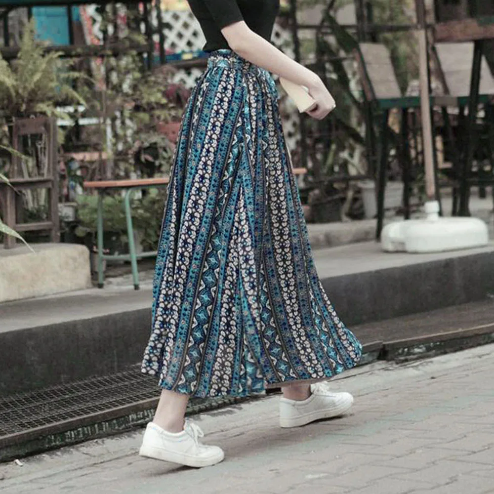 Women Fashion Chiffon Print Patchwork Bandage Wrap Pleated Skirt Long Skirt Chiffon Lace-Up Skirt Harajuku Print W411 Women Fashion Chiffon Print Patchwork Bandage Wrap Pleated Skirt Long Skirt Chiffon Lace-Up Skirt Harajuku Print W411