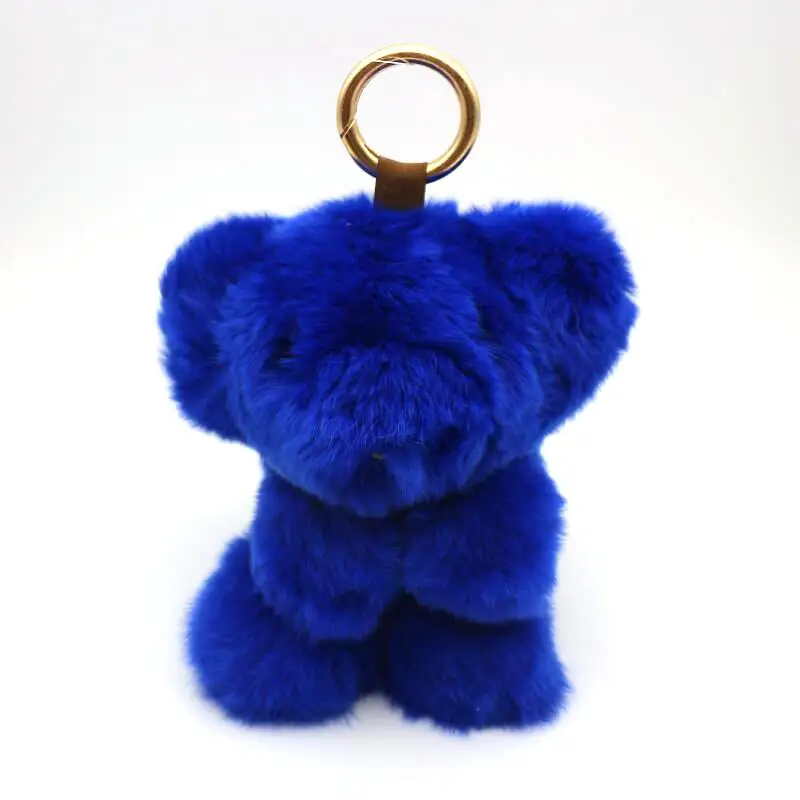 Брелок с милым медведем 18 см из натурального кроличьего меха, брелок для ключей с милым медведем, подарок для женщин, сумка, подвеска для автомобиля, держатель для ключей, аксессуары - Цвет: Blue