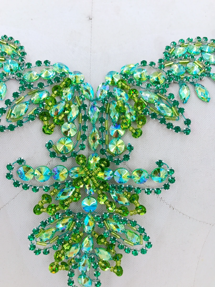 Зеленые Стразы ручной работы аппликация на сетки кристаллы отделка патчи 34*18 см и 30*9 см для платья DIY аксессуары