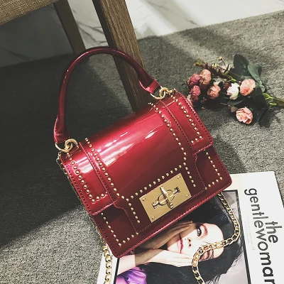 New Women's Bags Designer Chain Rivet Shoulder Messenger Bag Luxury Handbags Women Bags Female Handbag Crossbody 233 - Color: red