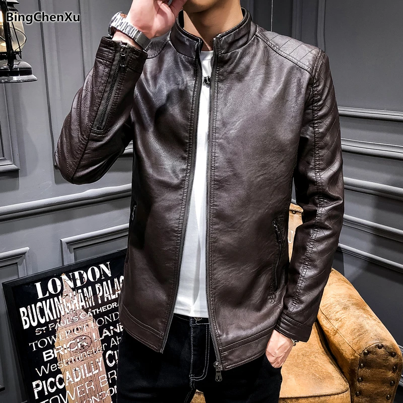 Spring Leather Jackets and Coat 2018 New Arrival Slim Male Quality Leather Jacket New Fashion chaqueta de cuero para hombre 1043