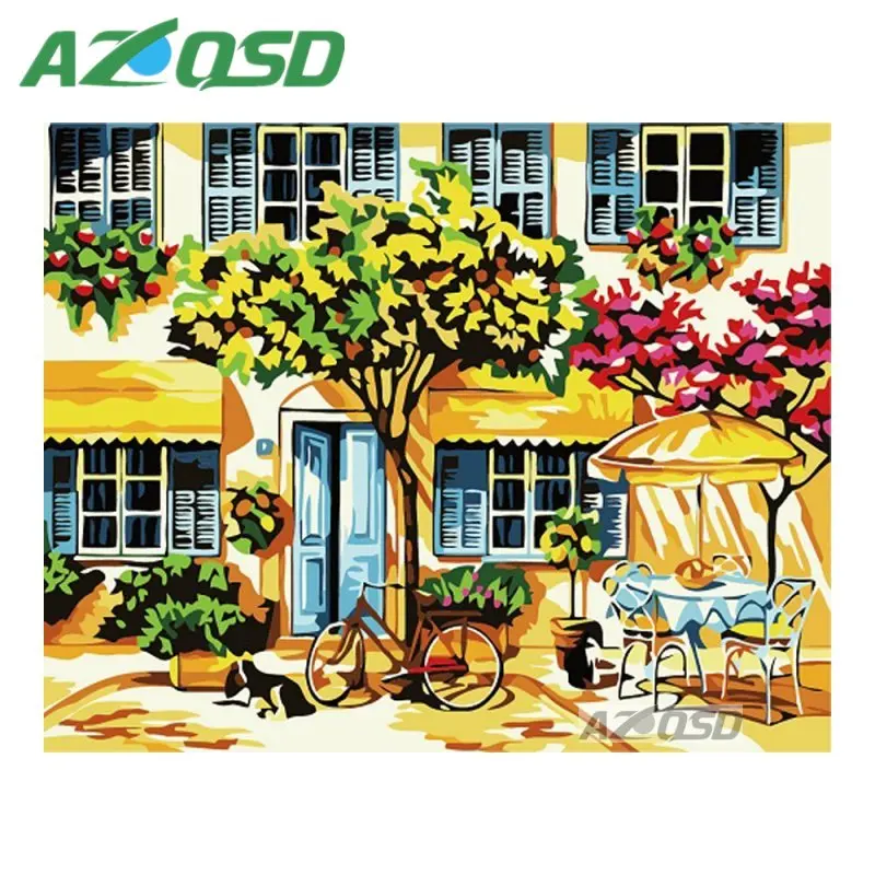 AZQSD Farmhouse Painting By Numbers On Canvas 40x50cm Oil Painting