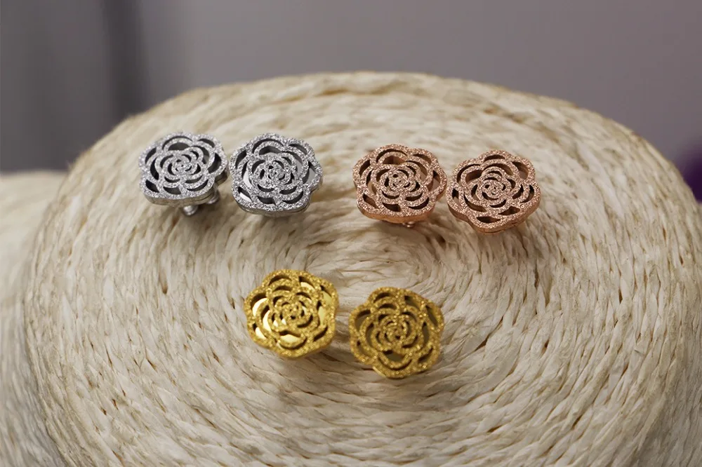 Модные женские серебряные серьги из нержавеющей стали с цветком камелии цвета розового золота для женщин подарок на день рождения