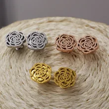 Модные женские серебряные серьги из нержавеющей стали с цветком камелии цвета розового золота для женщин подарок на день рождения