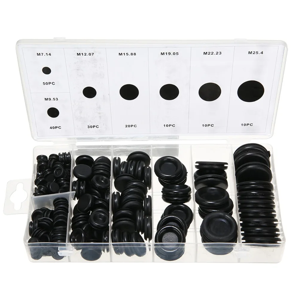 Black Rubber Grommet Hole Plug Set Electrical Wire Gasket Assortment Kits 