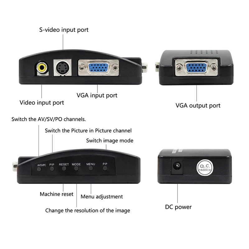  Ad alta Risoluzione TV al PC Composito RCA/S-Video a VGA Video Converter Box HD Video e Audio adatt