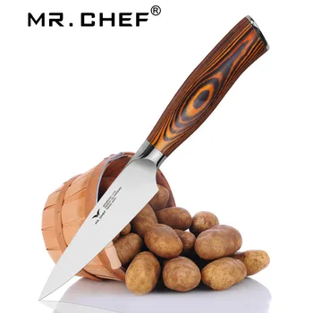 

MR.CHEF 4inch paring knife fixed blade knife small outdoor cutting tools germany X50 steel pakkawood handle professional knives