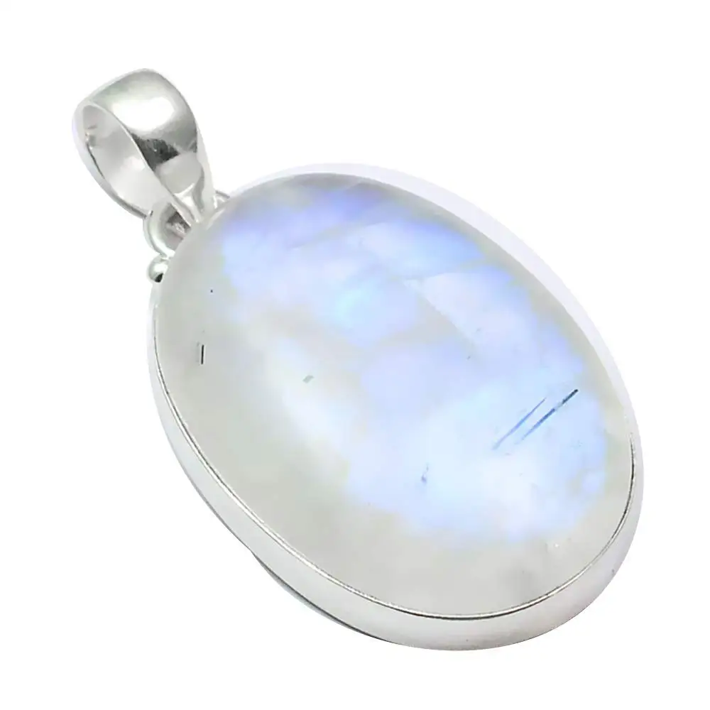

NiaoZaiFei YunZaiKan Nature Rainbow Moonstone Pendant 925 Sterling Silver, 43 mm, MHBAP5562