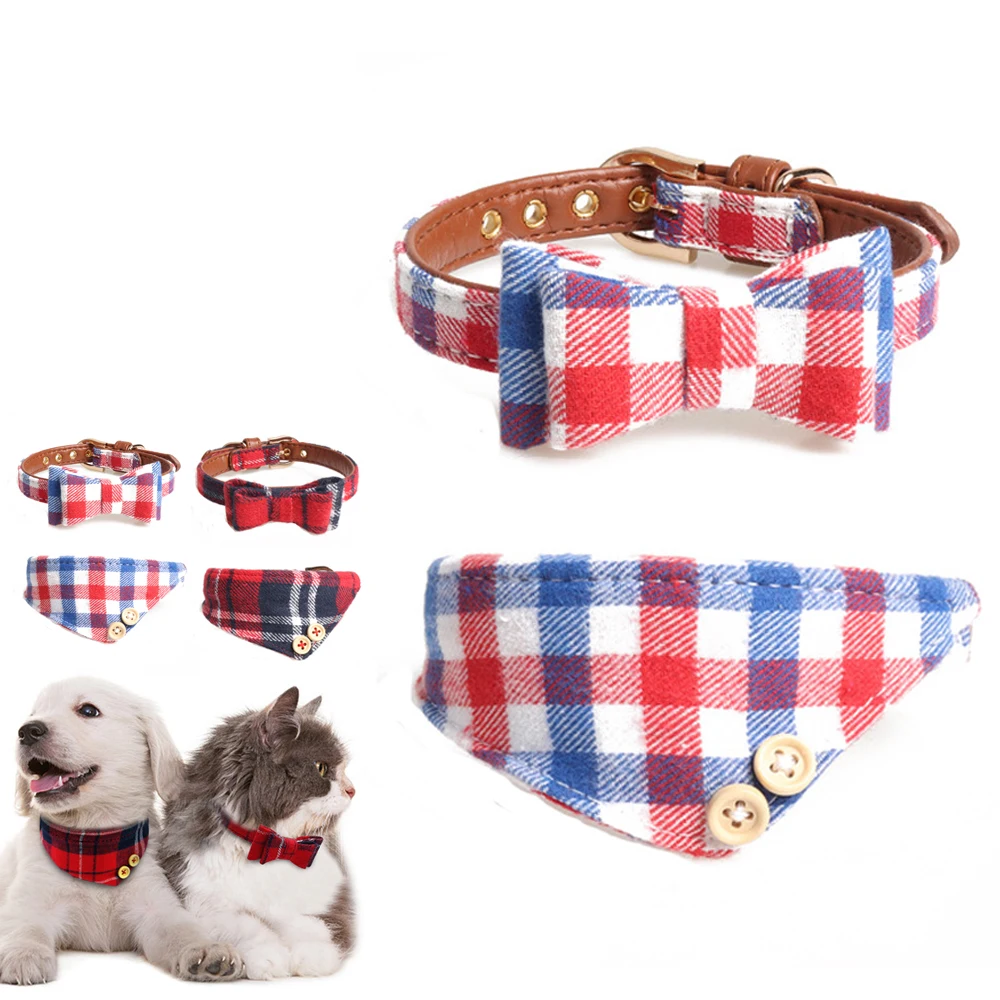Pets Puppy Cat Collar Bandana Soft Cotton PU Leather Bow Tie Plaid Bowknot Small Cats Collars Outdoor Walking Dogs Leashes Pets Puppy Cat Collar Bandana Soft Cotton PU Leather Bow Tie Plaid Bowknot Small Cats Collars Outdoor Walking Dogs Leashes