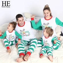 HE Hello Enjoy/рождественские пижамы для всей семьи, зимние одинаковые комплекты для мамы, дочки, папы и сына полосатая футболка с длинными рукавами+ штаны, костюмы