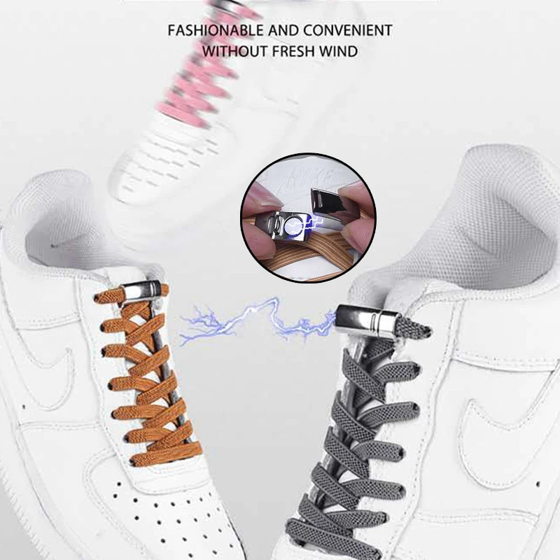 New 1 Second Quick Magnetic Shoelaces Elastic High Quality Flat Shoe laces No Tie Outdoor Leisure Sneakers Lazy laces