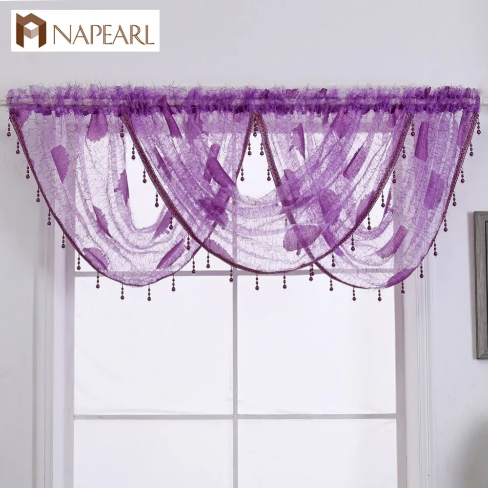 

NAPEARL Natural All-match Tulle Waterfall Valance Bead Window Curtain Decoration Manufactured Rod Pocket Treatment Lovely Drapes